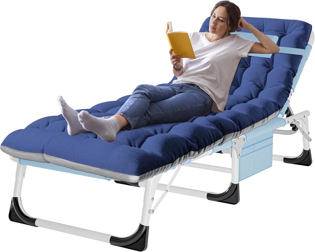 ABORON Heavy Duty Tanning Chair, Outdoor 5-Position Folding Chaise Lounge Chair with Pad, Portable Beach Lounge Chair for Outdoor Sunbathing Patio Pool Lawn Deck Poolside, 2 ft 2 in L x 2 ft 1 in W x 1 ft 1.8 in H