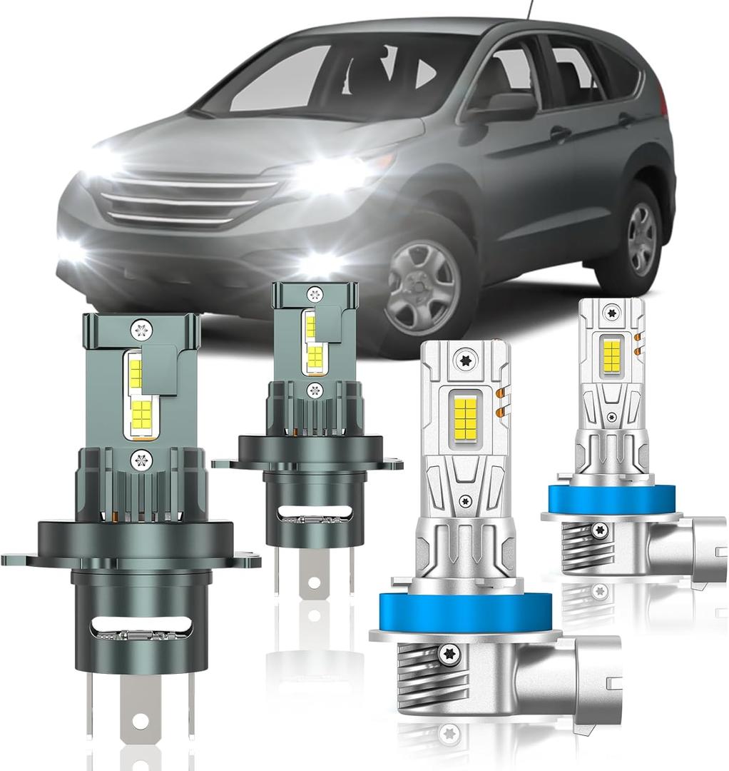 Fit for Honda CRV 2007-2014 Light Bulbs, High/Low Beam Fog Light Bulbs Combo, 800% Brightness, 6000K Cool White, Plug and Play, Pack of 4