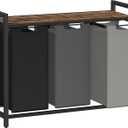 VASAGLE Laundry Hamper, Laundry Basket, Laundry Sorter with 3 Pull-Out and Removable Bags, Shelf, Metal Frame, 3 x 10.6 Gallons (40 L), 36.4 x 13 x 28.4 Inches, Tricolor and Rustic Brown UBLH301X01, 3 Bags - 120 L
