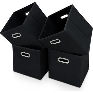 Black Fabric Storage Bins Cube ,11x11x11 Fabric Cubby Organizer Baskets with Handle, Foldable Basket for Closet or Collapsible Storage Box Set of 4 (Black )