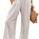 ANRABESS Women Linen Palazzo Pants Summer Boho Wide Leg High Waist Casual Lounge Pant 2026 Beach Travel Vacation Outfits (Beige, M)