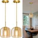 Pendant Lights Kitchen Island 2 Pack,Vintage Pendant Light Fixture with Amber Glass Shade,Gold Vintage Pendant Light for Dining Room,Kitchen Island,Hallway,Living Room and Coffee Shop