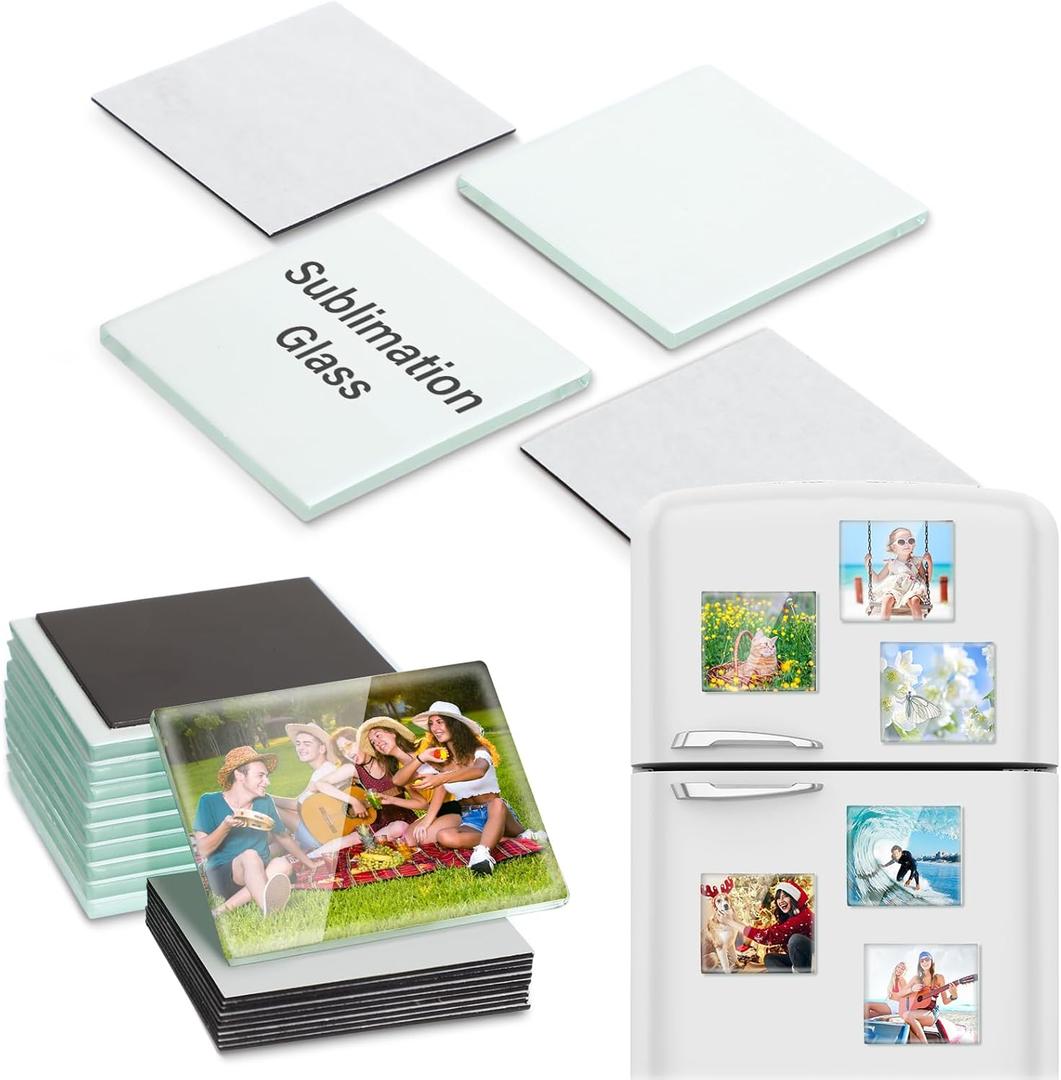 Xuhal 50 Pcs 2 x 2 Inches Blank Sublimation Glass Fridge Magnet Personalized Refrigerator Sublimation Include 25 Rectangle Glass Blank 25 Fridge Magnet for Office Kitchen Microwave Car DIY Decor