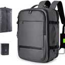 Vacuum Seal Backpack for Travel with Pump, 60L Expandable Backpack with Detachable Vacuum Compression Bag Waterproof Carry On Large Travel Bag for Airline Laptop Backpack with Shoe Compartment Gray