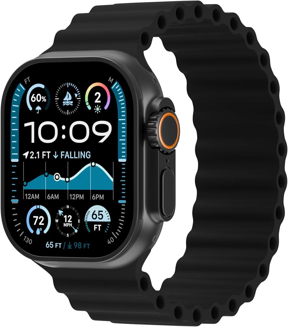 Ocean Sport Solo Loop Compatible with Apple Watch Band 49mm 46mm 45mm 44mm 42mm 41mm 40mm 38mm for Men Women, Silicone Stretchy Strap Wristband for iWatch Ultra 3 Series 11 10 9 8 SE 7 6 5 4 3 (Black)