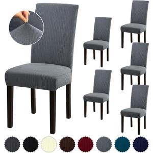 Stretch Dining Room Chair Covers Set of 6, Removable Washable Chair Covers for Dining Chairs,Dining Room, Hotel, Ceremony (Large-6 Pcs, .Grey)