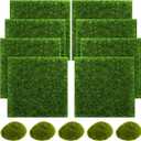 SNAIL GARDEN Fairy Artificial Grass, 8Pack Life-Like Garden Lawn with 5Pcs Artificial Moss Rocks-Miniature Ornament Garden Fairy Accessories for Dollhouse DIY Decoration, (6 x 6 Inch)
