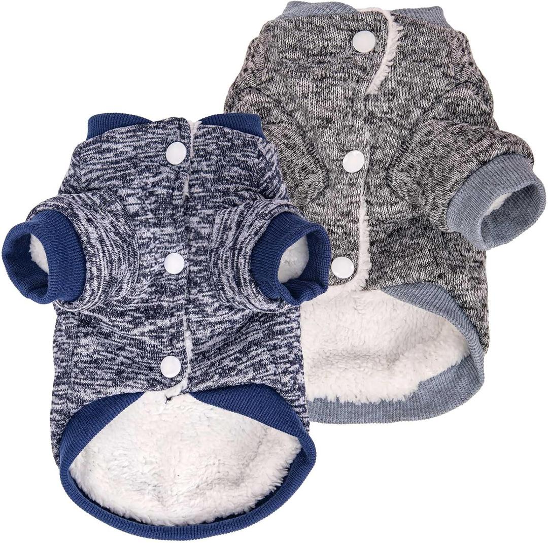 Dog Sweater, Dog Sweaters for Small Dogs, 2, 3 Pack Warm Soft Pet Clothes for Puppy, Medium Large Cat, Dogs Girl or Boy, Dog Shirt for Winter Christmas (Coat Grey+Navy, XX-Small)