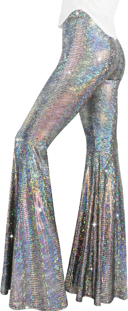 Nawgut Womens Sequin Flare Pant Sparkly High Waisted Leg Bell Bottom Glitter Trousers Night Out Clubwear