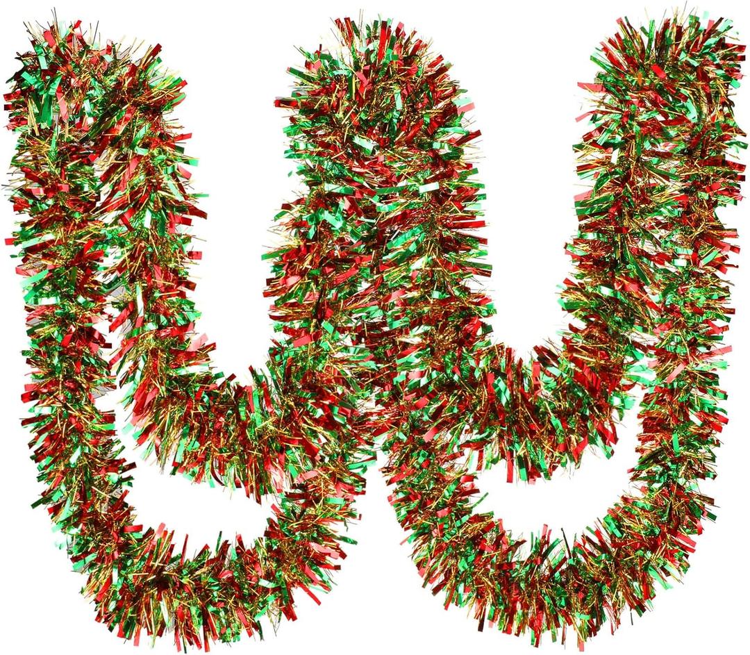 Dingion 59 Feet Christmas Tinsel Garlands Metallic Twist Garland Hanging Garland Ornaments for Halloween Christmas Tree Party Supplies Indoor and Outdoor Decoration(Shinny,Red Green Gold)