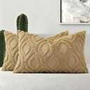 decorUhome Set of 2 Faux Fur Cushion Covers 30x50 cm, Decorative Soft Plush Fluffy Velvet Cushion Cover 12X20 Inch, Rectangle Boho Neutral Pillow Case for Sofa, Taupe