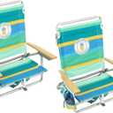 Tommy Bahama 5-Position Classic Lay Flat Backpack Cooler and Cup Holder Beach Chair, Portable Folding Beach Chair for Tanning, 2-Pack, Stripe