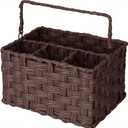 NiHome Wicker Flatware Basket with Four Compartments, Handwoven Imitation Rattan Utensil Organizer with Durable Metal Wire Frame, Portable Handle for Kitchen, Dining, Outdoor Events, Office (Brown)