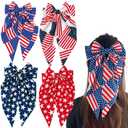 4th of July Large Patriotic Bow Hair Clips - American Flag Independence Day Hair Accessories for Girls, Toddlers, Kids, Little Girls