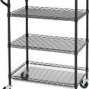 Finnhomy 4 Tier Heavy Duty Commercial Grade Rolling Cart with Handle Bar, Metal Wire Utility Cart with Wheels, Shelf Size 18" D x 30" W, NSF Listed, Black