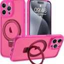 KANGHAR Designed for iPhone 15 Pro Max Case with Ring Stand Translucent Matte Slim Shockproof Women Girls Hot Pink Kickstand Phone Cover for iPhone 15 Pro Max