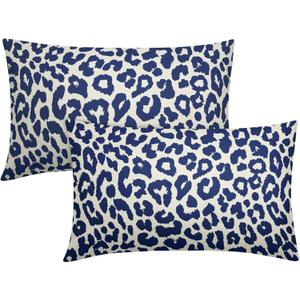 Blue Leopard Print Pillow Covers 12x20 Set of 2 Navy Blue Cheetah Animal Pattern Chinoiserie Decorative Throw Pillows Outdoor Pillowcase Linen Cushion Case Decor for Sofa Couch Bed