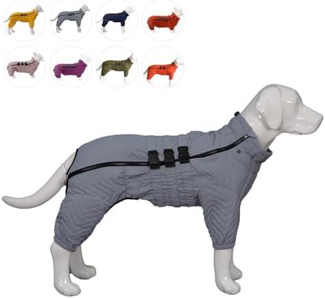 Lovelonglong Warm Dog Coat Double Layers Dog Vest, 4 Legs Covered Windproof Waterproof Reflective Warm Dog Vest Outdoor Skating Dog Costume for Small Medium Large Dogs Gray S