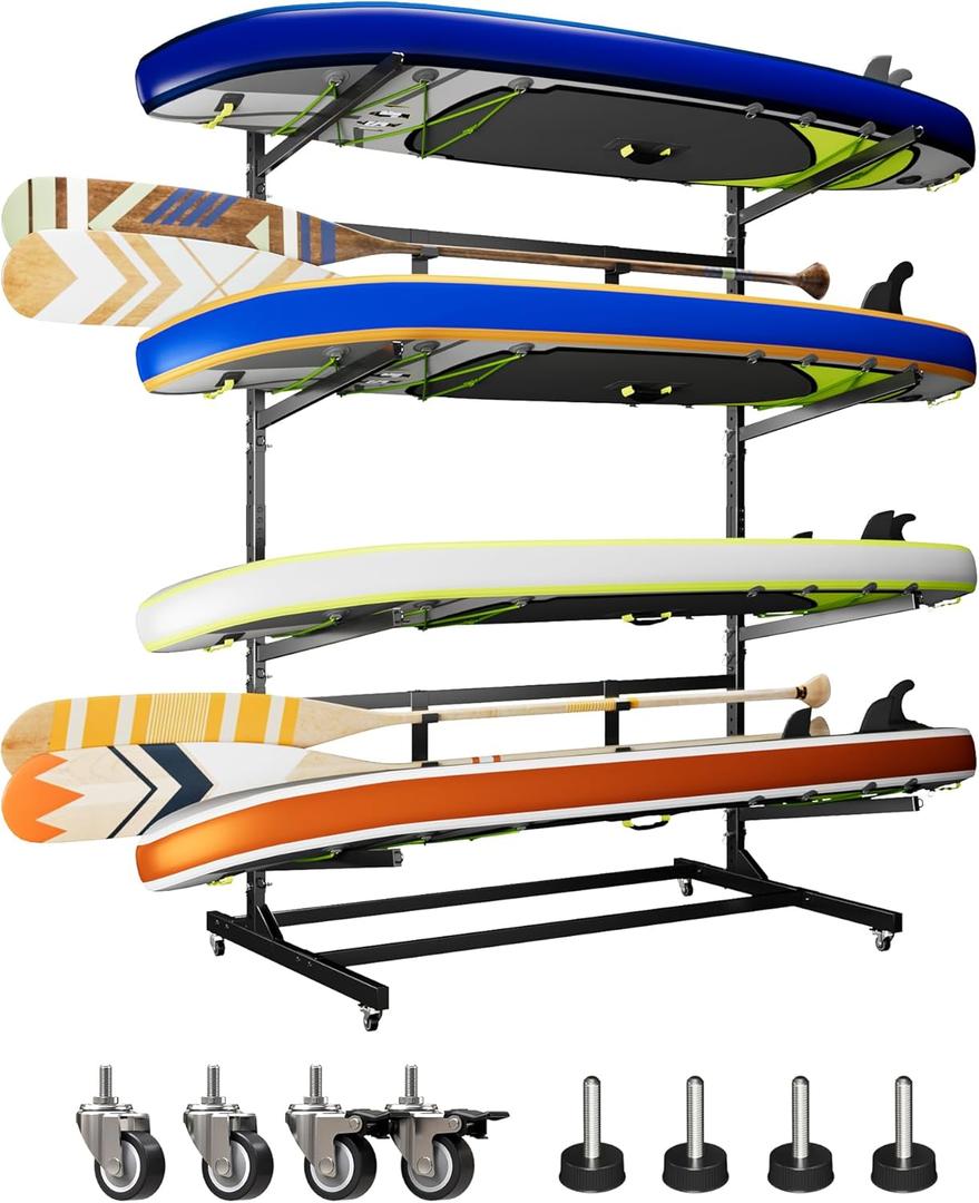 METAN Metal Kayak Storage Rack,59Wide Freestanding Heavy Duty Adjustable Kayak Stand Indoor Outdoor Storage Rack Garage with Wheels,Black,Assembly Required