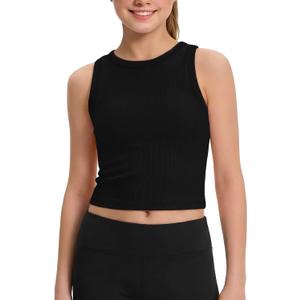 ZDC Girls Tank Tops Kids Athletic Ribbed Knit Crewneck Crop Tops Basic Camisole 5-14 Years