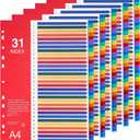 1-31 Tab Dividers, Plastic Binder Dividers for 2/3/4 Ring Binder, Customizable Table of Contents, Multicolor Number 1-31 Tabs, 5 Sets/ A4 Size
