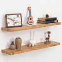 Fun Memories Floating Shelves for Wall, 36" Rustic Solid Elm Wood Wall Shelf, Heavy-Duty Wall Mounted Shelf with Invisible Brackets, Set of 2 for Living Room, Bedroom, Kitchen, Natural Finish