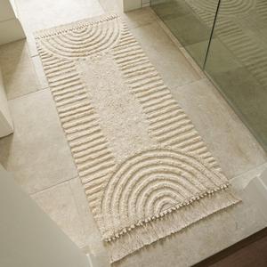 KIBAGA Boho Bathroom Rug with Tassels - Soft, Washable, Non-Slip Cotton Mat - Perfect 2x4.3 ft. Size to Enhance Modern Home Decor