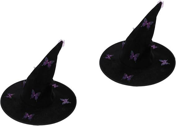 2pcs Halloween Witch Hat with Butterfly Wizard Cap Costume Accessories for Cosplay Party Favors