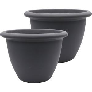 The HC Companies Sevilla Flower Planters - Durable Outdoor & Indoor Planter - Round Lightweight Self Watering Plant Pots for Herbs & More (12" Warm Gray, Pack of 2)