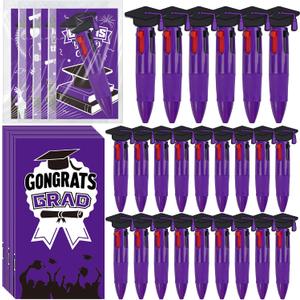LiYiQ 24 Sets Graduation 4-in-1 Ballpoint Pens with Positive Cards Exchange Gifts Bulk Graduation Party Favors Grad Gifts for College Congrats Grad Prizes Goodie Bags Stuffers (Purple)