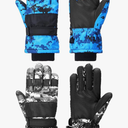 SATINIOR 2 Pairs Kids Waterproof Winter Snow Gloves Ski Gloves for Boy Girl Outdoor Warm Thickening Snowboar 8-12 years, Blue, Black