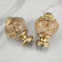 Decorative Curtain Rod Finials, Polyresin Round Gold Foiled Clear Finials, Set of 2, Compatible with 1 inch or 1-1/8 inch Dia Curtain Rod, Standalone Finial Pair