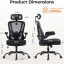 Office Chair Ergonomic Office Chair with Lumbar Support, Head Support, Rocking Function, FILP-up Armrests, Mesh High Back Chair Home Office Desk Chair, Suitable for Home, Office, Black