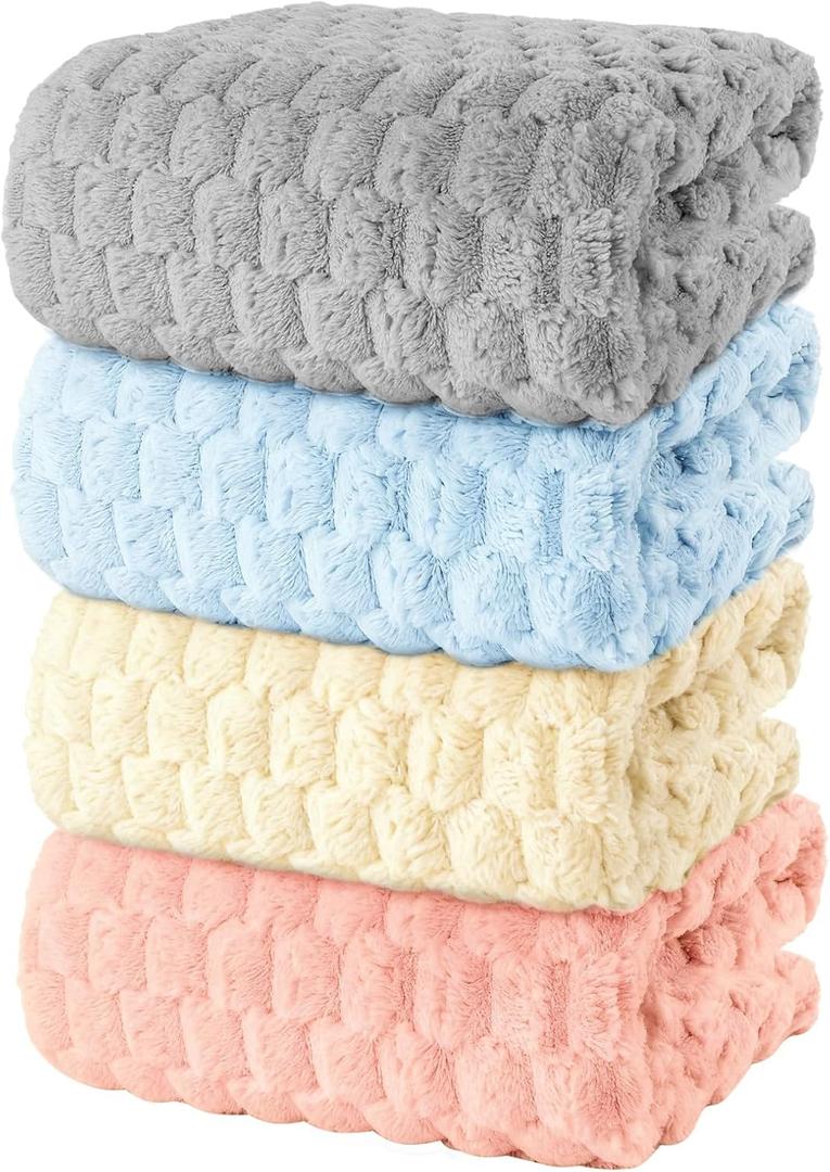 4 Pack Microfiber Bath Towels Large, Super Absorbent, Quick Dry, Plush and Fluffy, 27.5 x 55, Luxury Towel Set for Bathroom, Spa, Gym, Travel - Mixed Colors (Gray, Pink, Blue, Yellow)