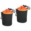 PATIKIL Camera Lens Bag, 2 Pcs 3.3" ID x 5.5" H Cylindrical Drawstring Lens Pouch with Thick Protective Neoprene, Lens Case for DSLR Camera Lens, Water Coffee Cups Black, Orange Size M