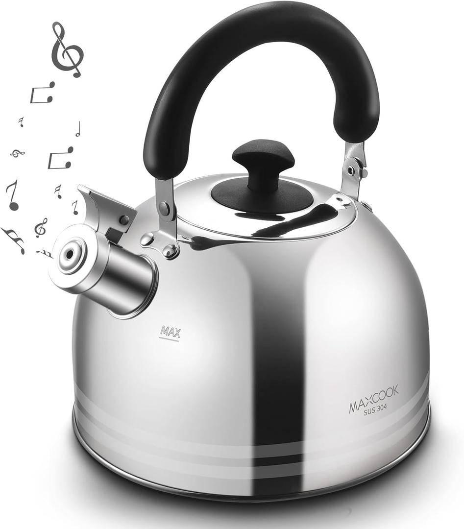Tea Kettle, 5.7QT 6L Whistling Tea Kettle for Stove Top, 304 Stainless Steel Tea pot, Large Teapot for stovetop, Camping Kettle for Boiling Water (Mirror Polish) (5.6 Quarts, Stripe Silver)