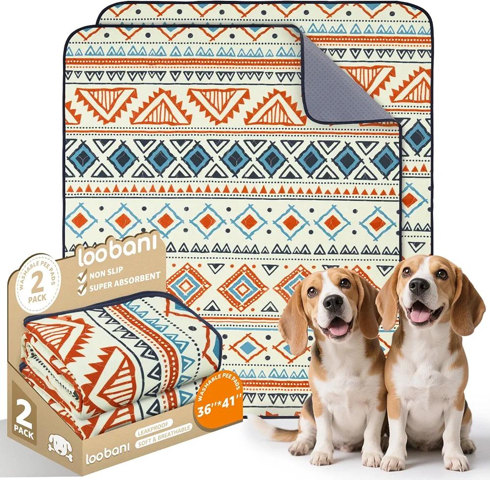 LOOBANI Washable Pee Pads for Dogs, 2 Pack Reusable Puppy Pads Waterproof 36"x41", Super Absorbent Whelping Pad, Leak-Proof & Non-Slip Dog Training Pads for Floor, Playpen