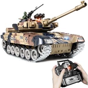 RC Tank, 1:18 Russian T-90 Metal Tracks Remote Control Model Tank Toys, 2.4Ghz Army Toys with Smoke, Sound and Light, RC Military Vehicle That Shoots BBS and Water Bullets for Adults and Kids