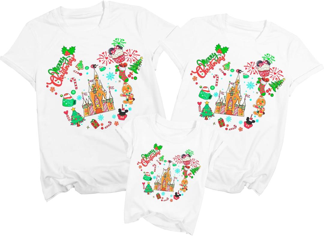2 x Christmas Matching Family Shirts Family Matching Outfits Merry Christmas Magical Tshirt Xmas Holiday Vacation Tee Tops (White, XXL)