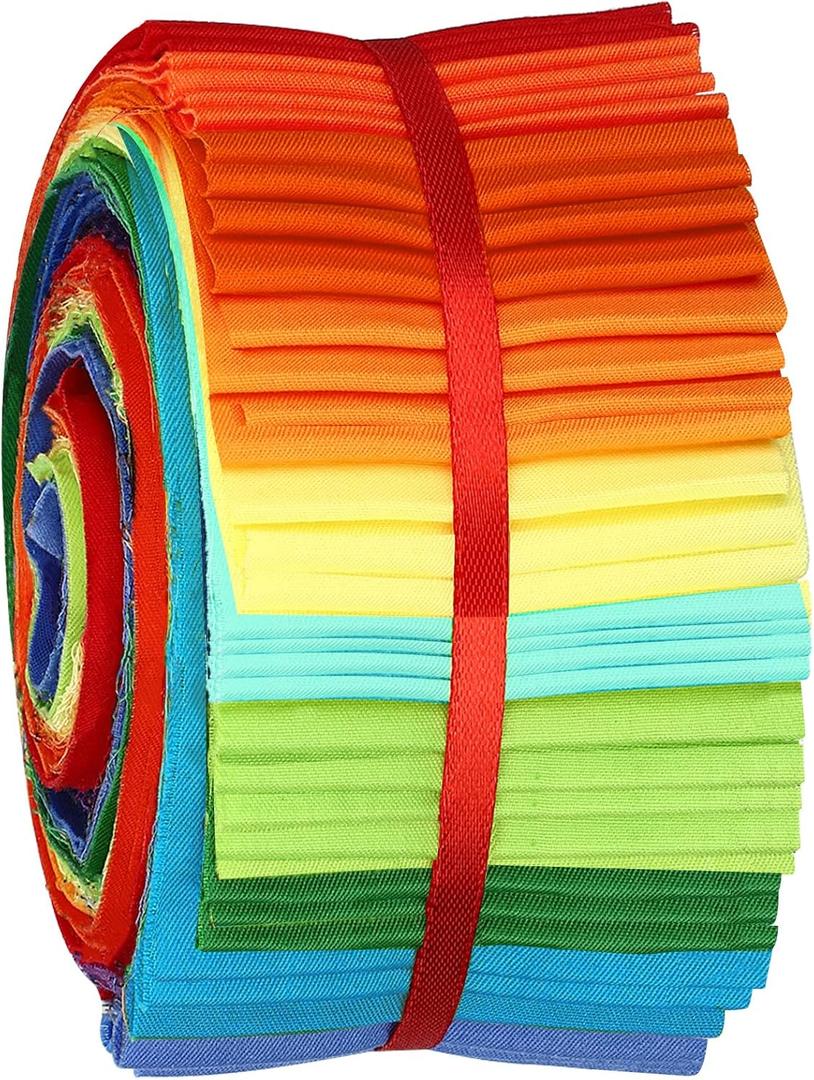 Tegeme 40 Pcs Rainbow Jelly Fabric for Quilting, Japanese Roll up Cotton Strips Solid Colors Patchwork Roll, 2.55 Inch Patchwork Fabric Bundle for Sewing DIY Crafts (Sand Beach Style)