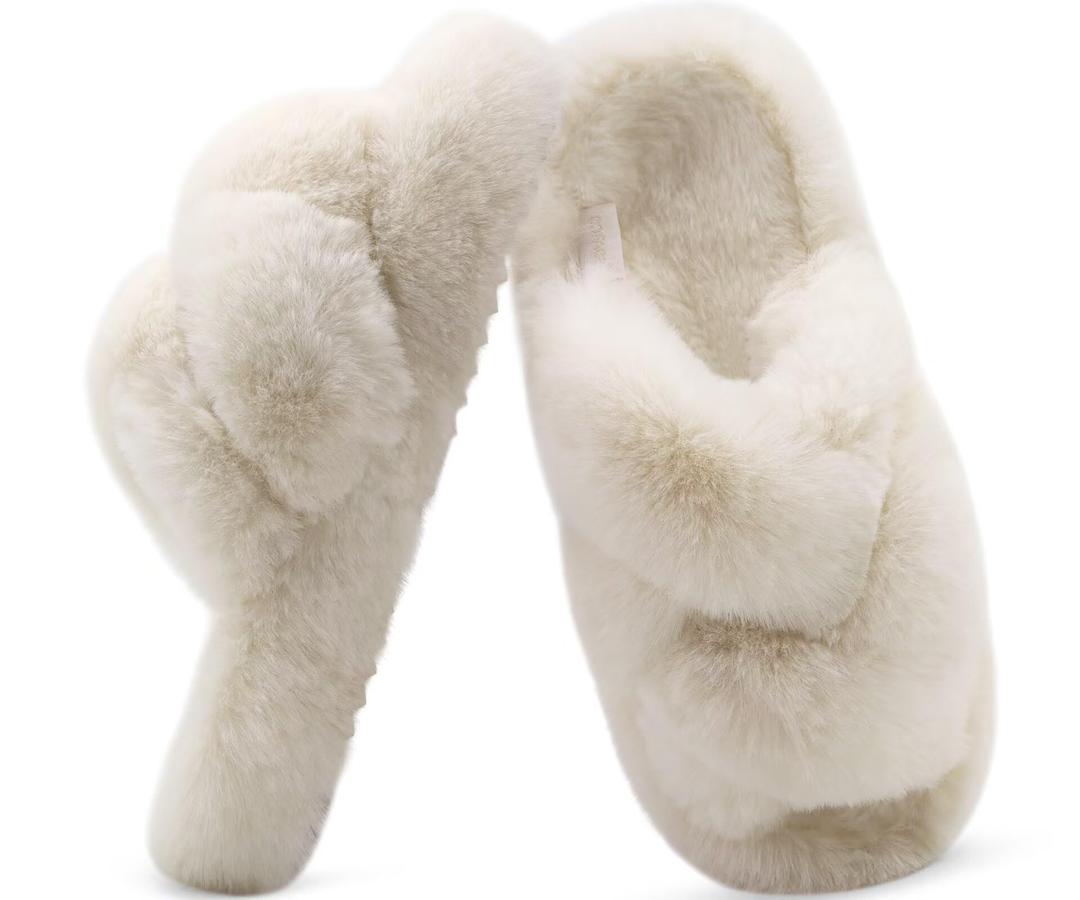 COFACE Women's Fluff Slippers House Open Toe Faux Fur Ladies Fashion Platform Fuzzy Slide Shoes with Comfort Arch Support, Indoor Outdoor Sole Size 7
