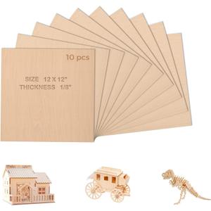 Basswood Sheets - 10 Pack 1/8 x 12 x 12 inch,Perfect for Crafts, Laser Cutting, Carving and Cricut Maker Projects | Thin Wood Sheets for Veneer and Model Building (10Pack 300*300*3mm)