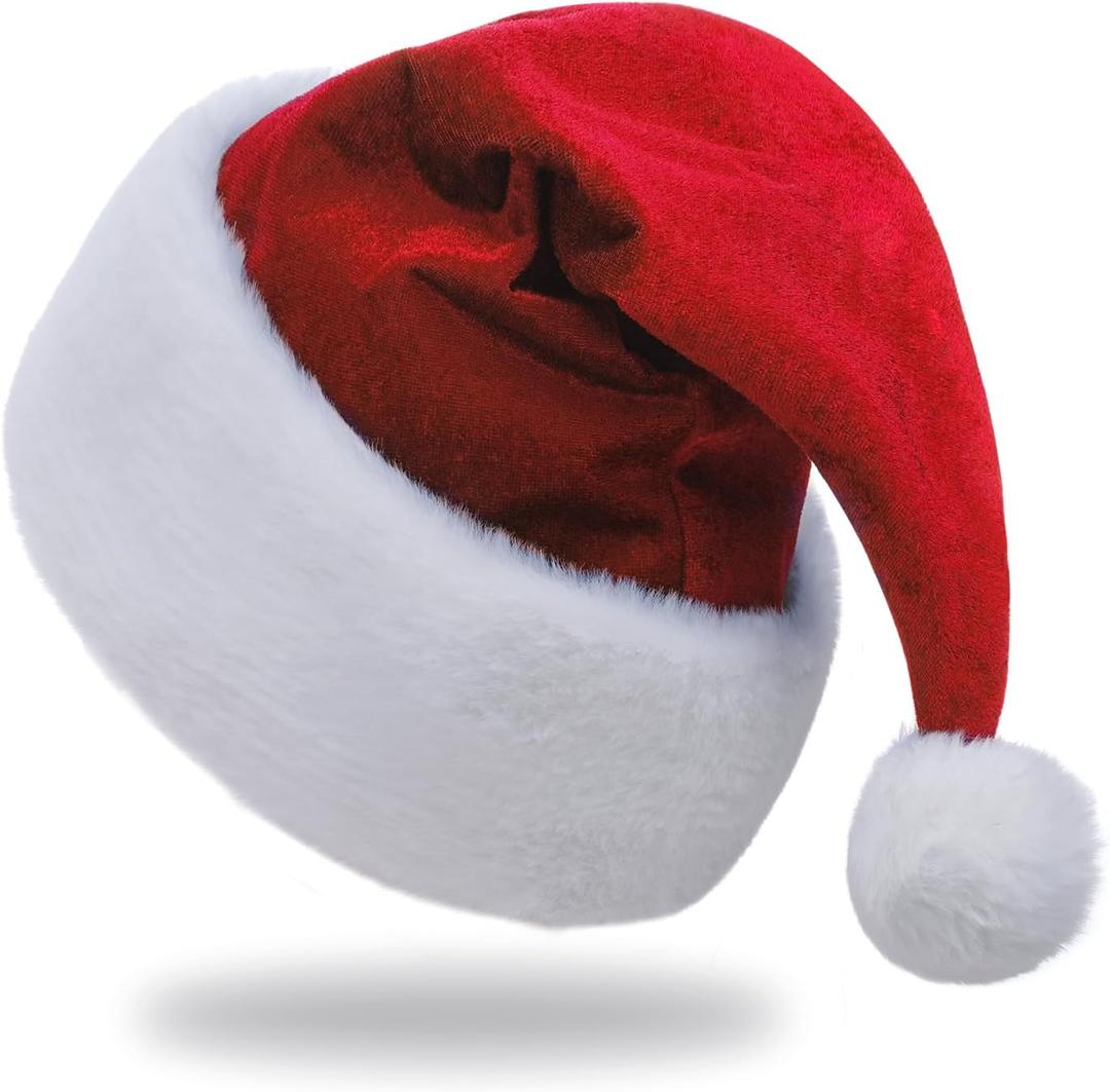 Santa Hat,Adults Unisex Velvet Christmas Hat,New Year Festive Party Christmas Supplies (Red)