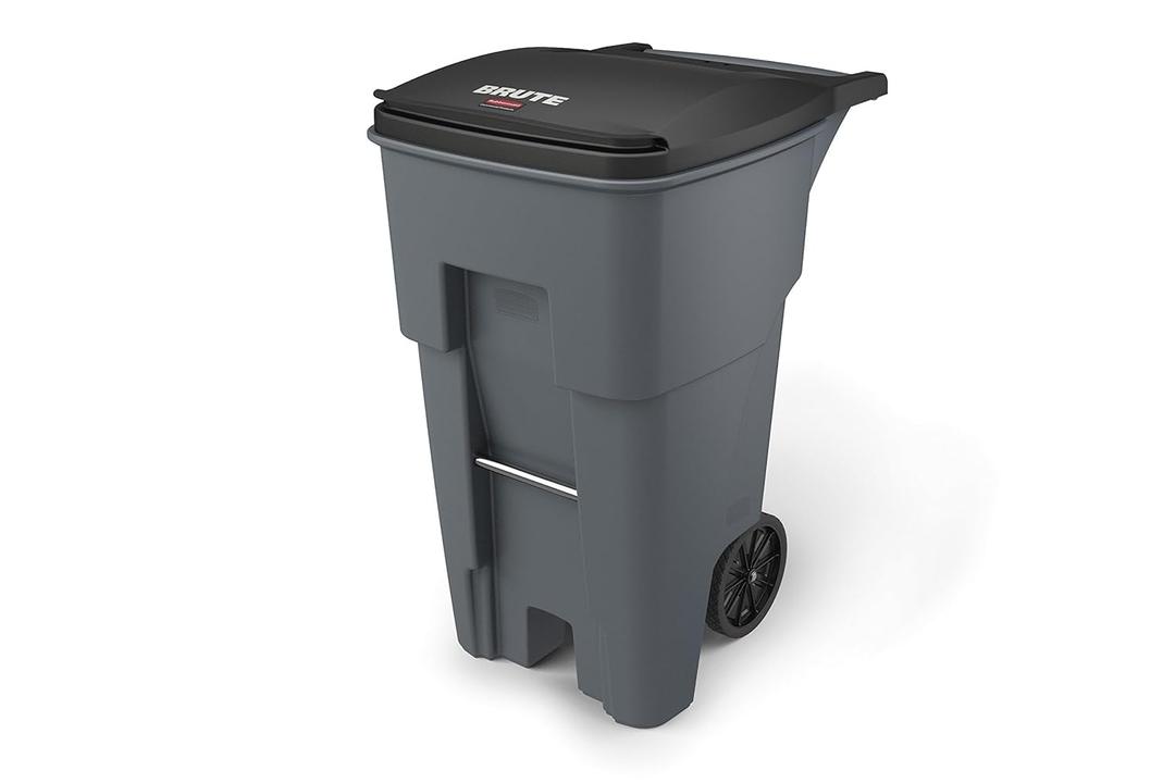 Rubbermaid Commercial Products BRUTE Rollout Plastic Trash/Garbage Can/Bin with Wheels 65 Gal for Restaurants/Hospitals/Offices/Back of House/Warehouses/Home (Gray)
