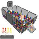 Large Baby Playpen 74''50'', Ball Pit for Toddlers Babies with Basketball Hoop & Soccer Nets, Kids Activity Fence Play Yard with Anti-Slip Base & Soft Breathable Mesh (No Ocean Balls) (Grey)
