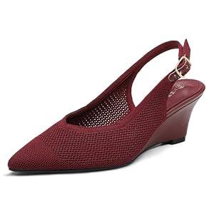 NEWBELLA Women's Wedge Heels - Minimalist Knitted Pumps with Back Straps, Comfortable Dress Shoes for Work & Everyday Wear 8.5