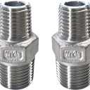 2pcs 3/8" NPT x 1/4" NPT Stainless Steel Nipple, 3/8 to 1/4 Adapter Fitting Reducing Solid Hex Stainless Steel Nipple, Male Reducer for Extending and Connecting Pipes