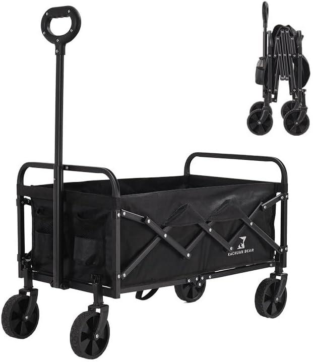 Collapsible Folding Wagon Cart,Lightweight Portable Heavy Duty Garden Cart with All Terrain Wheels,Portable Large Capacity Utility Wagon Cart for Camping Fishing Sports Shopping,Black
 15in x 2ft x 9in