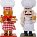 Joliyoou 2 Packs 7 Inch Christmas Nutcracker Figures, Wooden Nutcracker Santa Chef and Gingerbread Man Chef, Large Xmas Nutcracker Tabletop Centerpieces Mantel Shelves Decorations