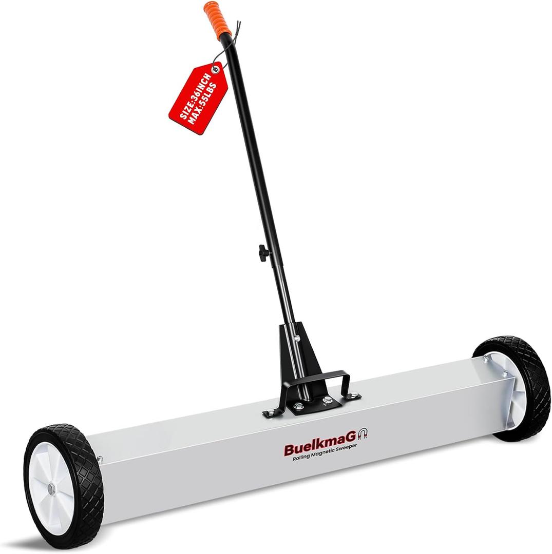 Buelkmag 55Lbs Nail Magnet Sweeper 36 Inch Rolling Magnetic Sweeper with Wheels Heavy Duty Telescopic Magnets Broom with Long Adjustable Handle to Clean Nails for Construction and Yard